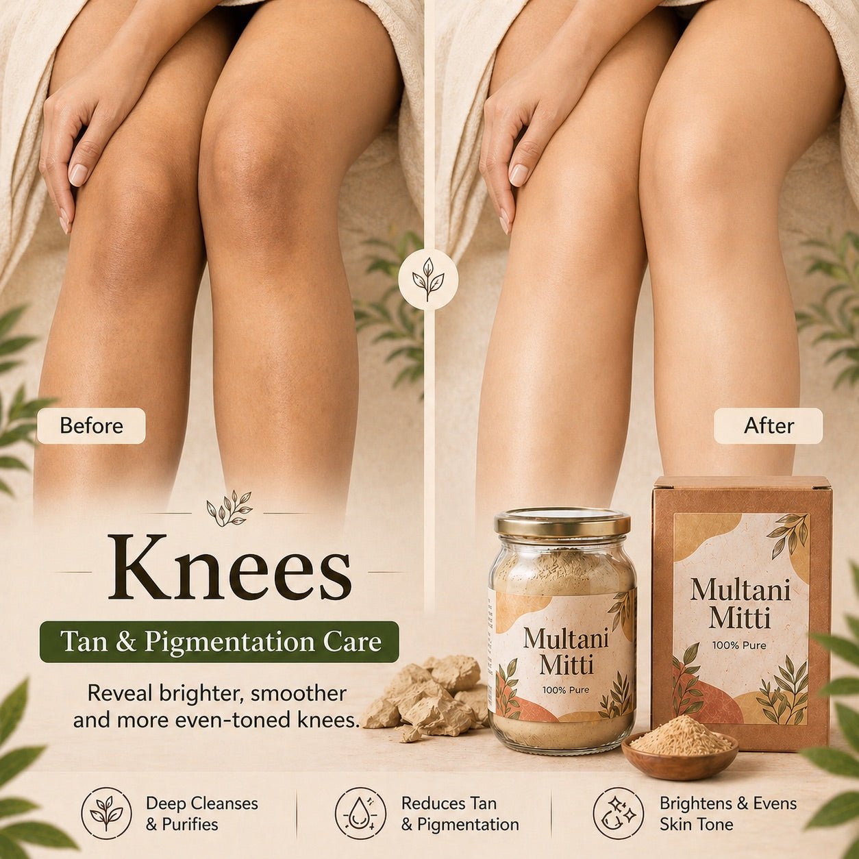 Knees before and after — pigmentation care